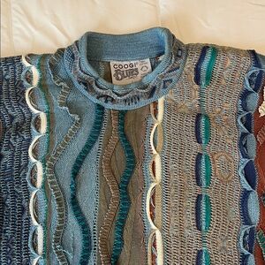 COOGI Textured Knit Sweater in Blue and Brown